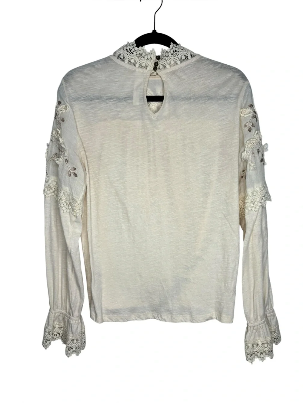 Anthropologie Jemma Cream Crochet Lace Romantic Blouse Size S Embellished Cotton